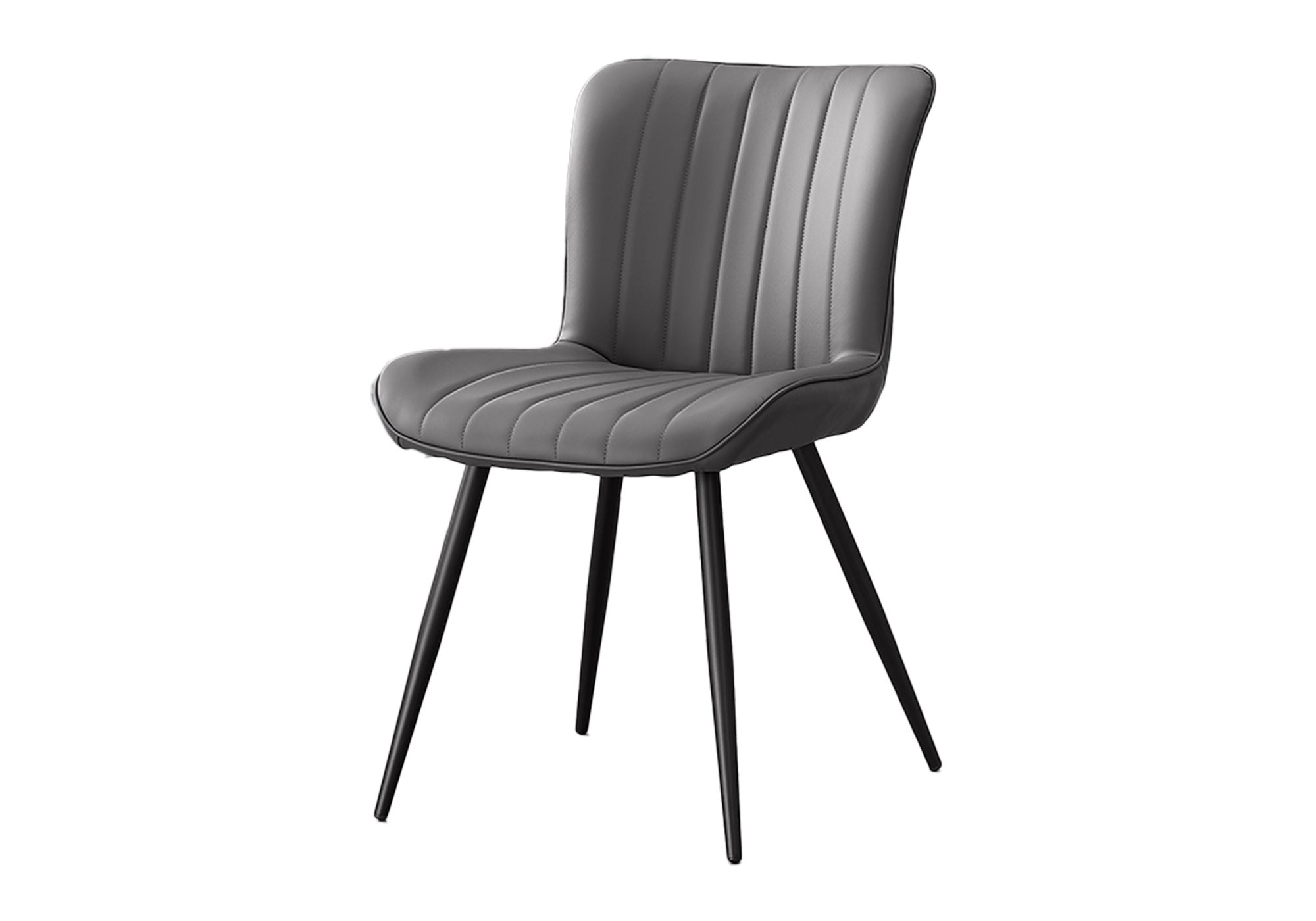 MN-Z601131    Dining Chair, 33" Height, Dining Room, Kitchen, Upholstered, Side, Set Of 2, Grey Leather Look, Black Metal, Contemporary, Modern