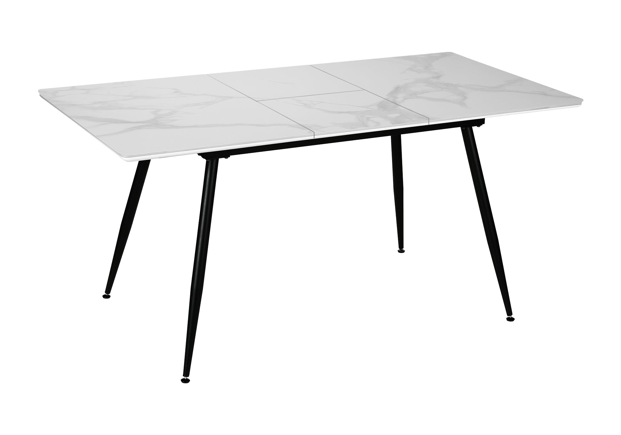 MN-E621132    Dining Table, 63" Rectangular, 15" Butterfly Panel, Sintered Stone Top, Dining Room, Kitchen, White Stone, Black Metal, Contemporary, Modern