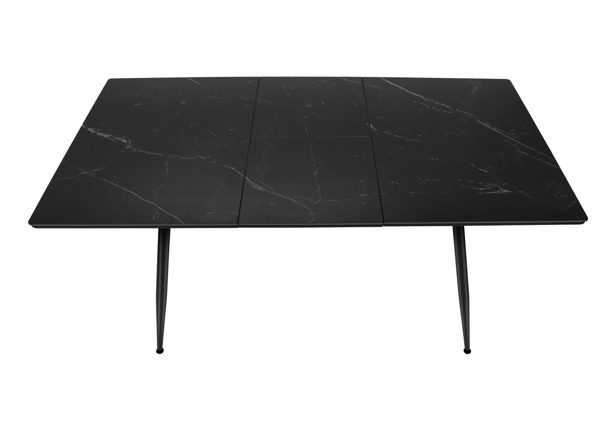MN-621133    Dining Table, 63" Rectangular, 15" Butterfly Panel, Sintered Stone Top, Dining Room, Kitchen, Dark Grey Stone, Black Metal, Contemporary, Modern