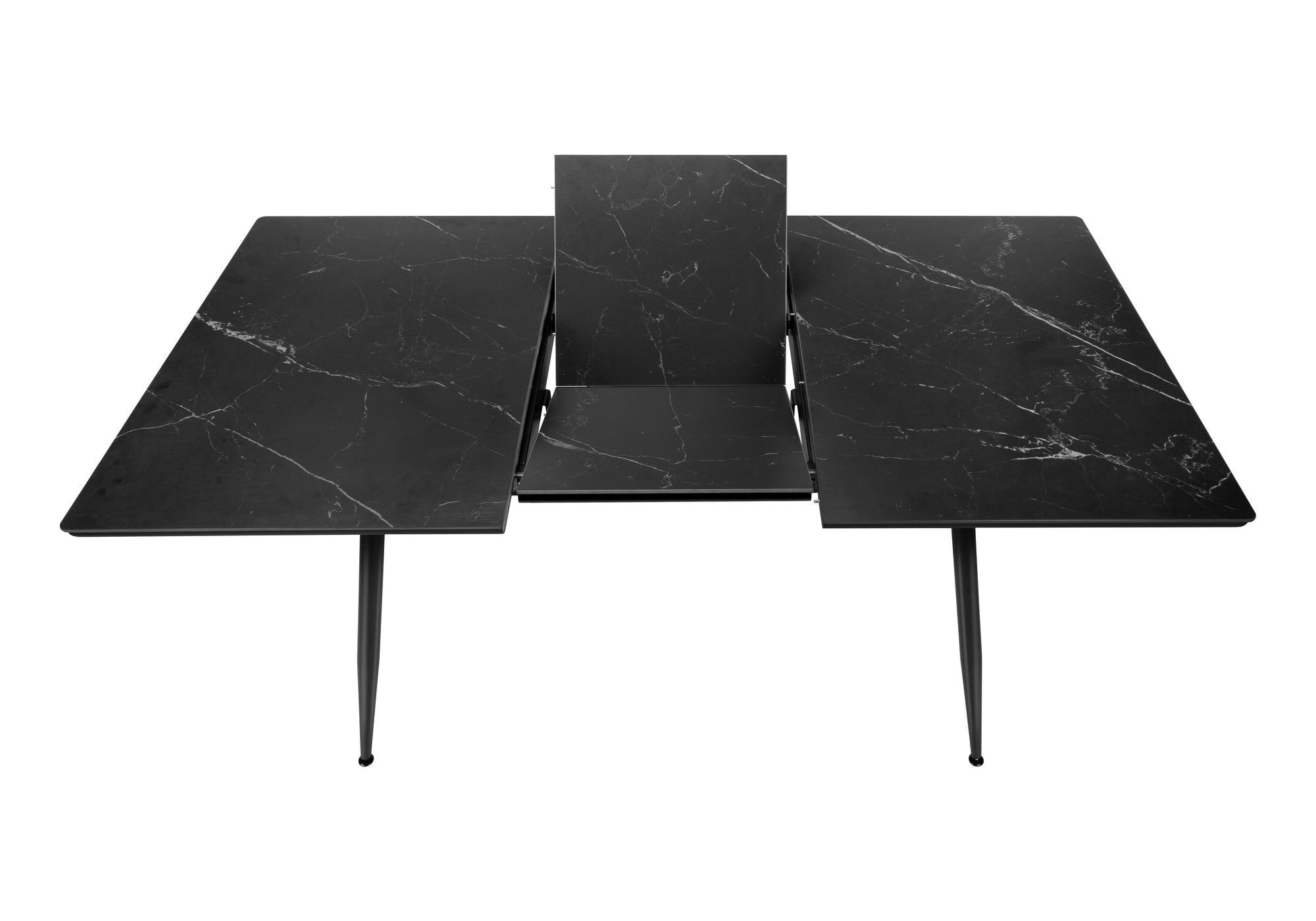 MN-621133    Dining Table, 63" Rectangular, 15" Butterfly Panel, Sintered Stone Top, Dining Room, Kitchen, Dark Grey Stone, Black Metal, Contemporary, Modern
