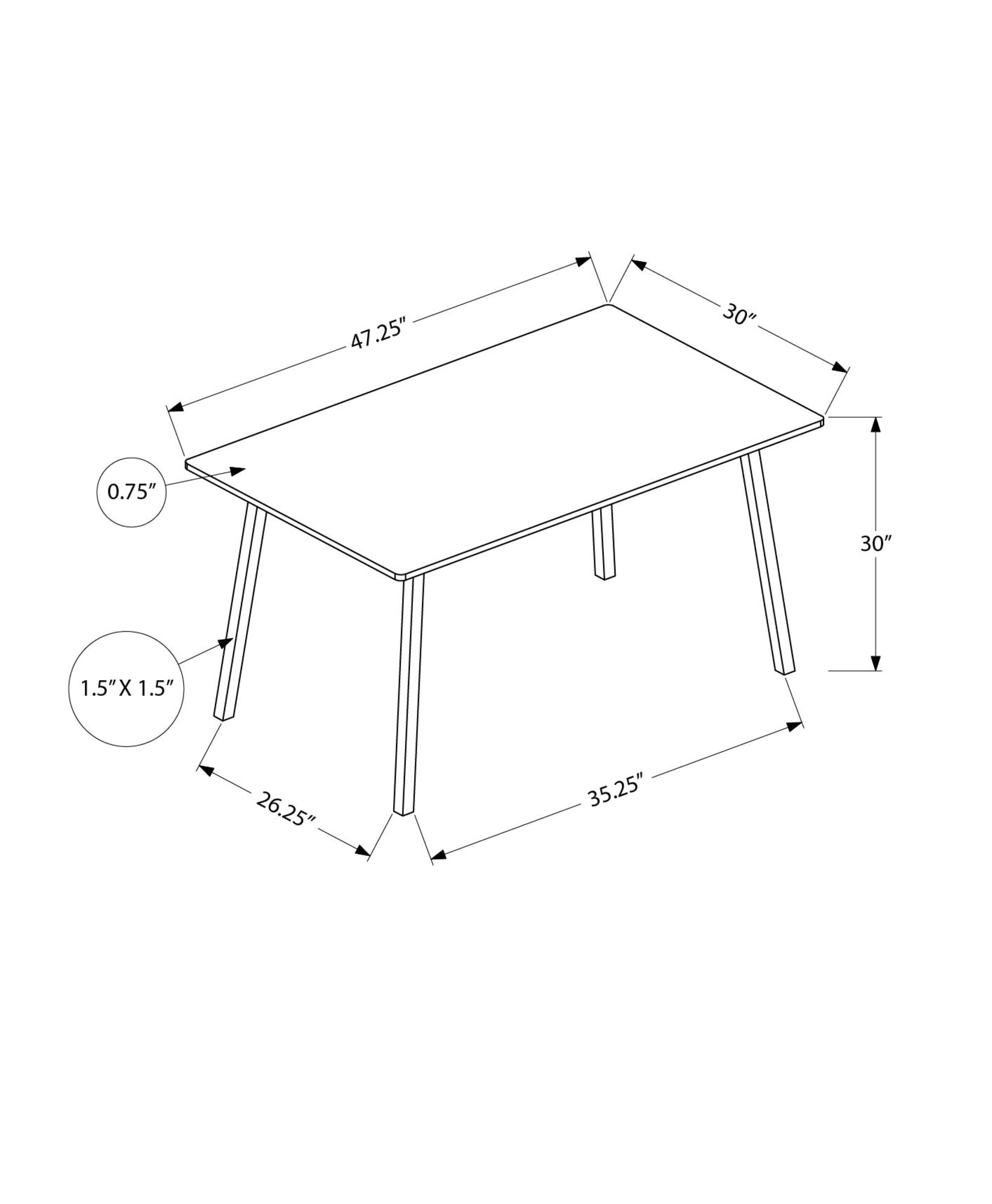 MN-651140    Dining Table, 48" Rectangular, Kitchen, Dining Room, Laminate Top, Grey Laminate, Black Metal, Contemporary, Modern