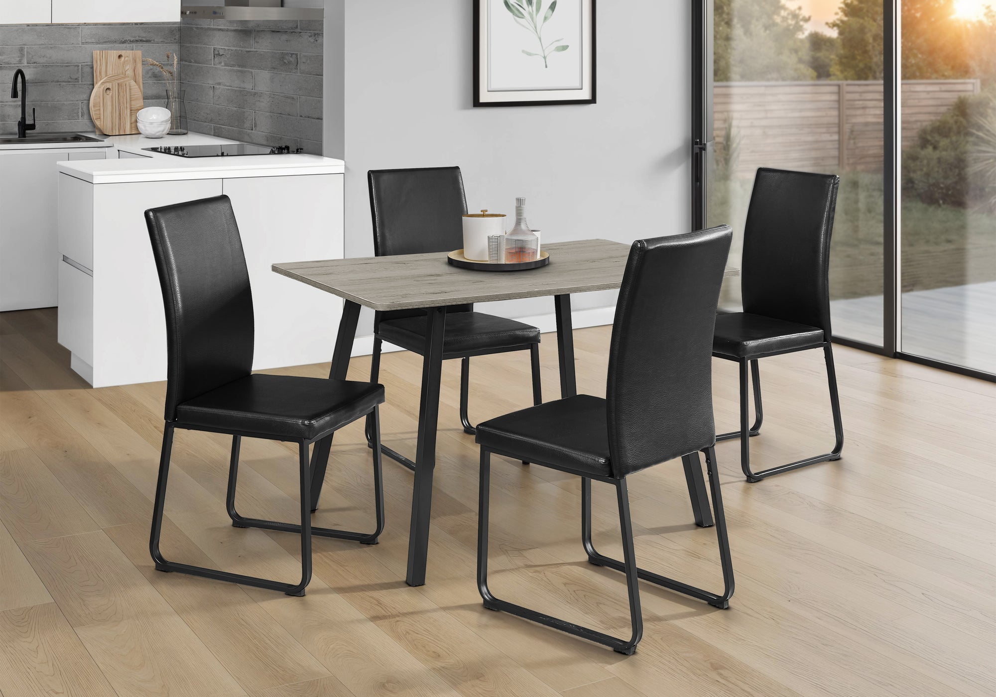 MN-651140    Dining Table, 48" Rectangular, Kitchen, Dining Room, Laminate Top, Grey Laminate, Black Metal, Contemporary, Modern