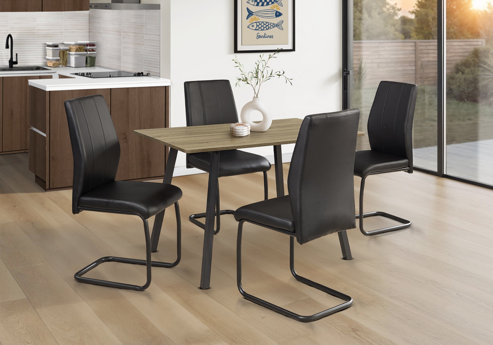 MN-661141    Dining Table, 48" Rectangular, Kitchen, Dining Room, Laminate Top, Dark Taupe Laminate, Black Metal, Contemporary, Modern