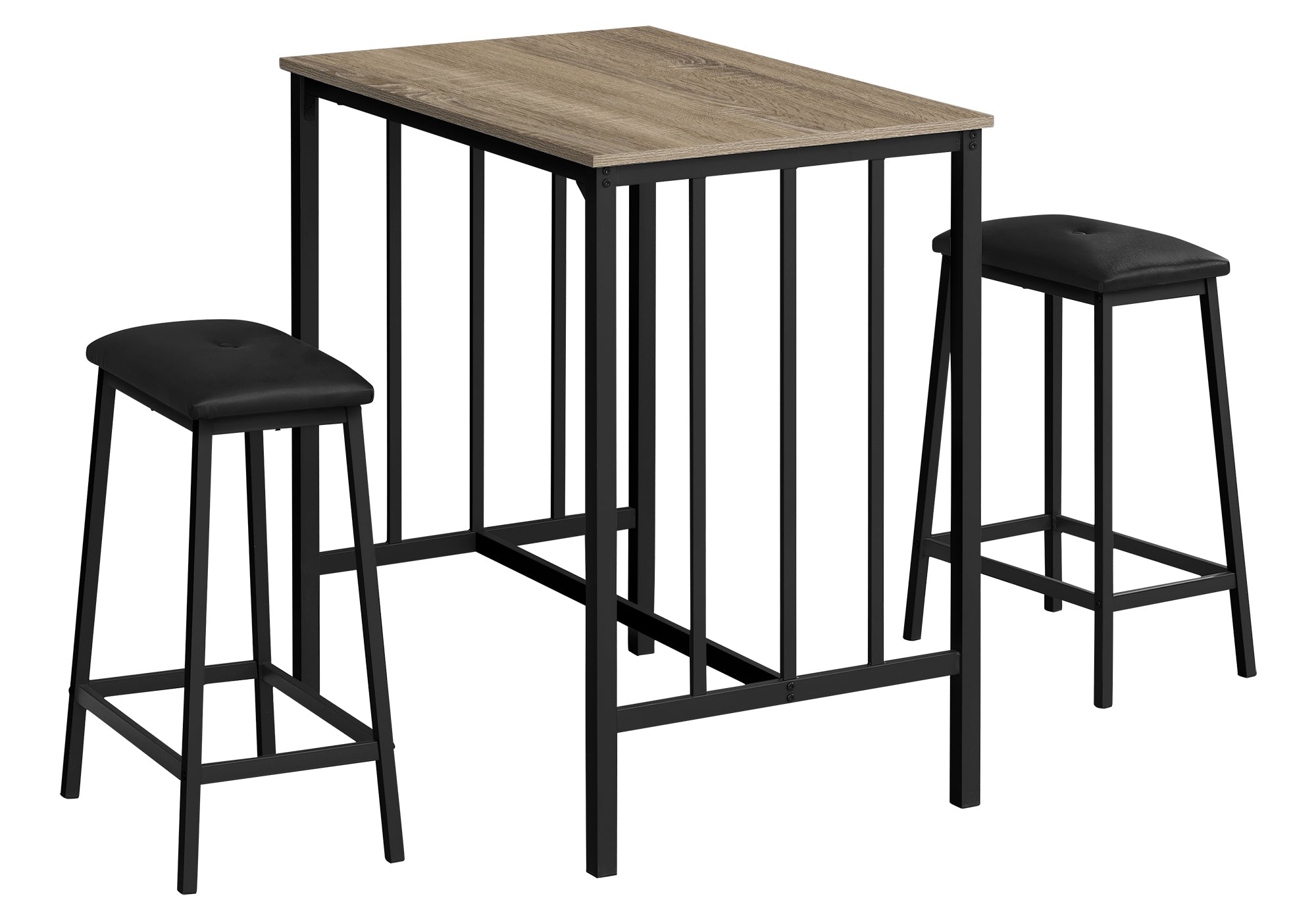 MN-671143    Dining Set, 3pcs Set, Counter Height, 36" Rectangular, Small, Kitchen, Brown Laminate, Black Metal, Contemporary