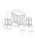 MN-551144    Dining Set, 3pcs Set, Counter Height, 36" Rectangular, Small, Kitchen, Grey Laminate, Black Metal, Contemporary, Modern