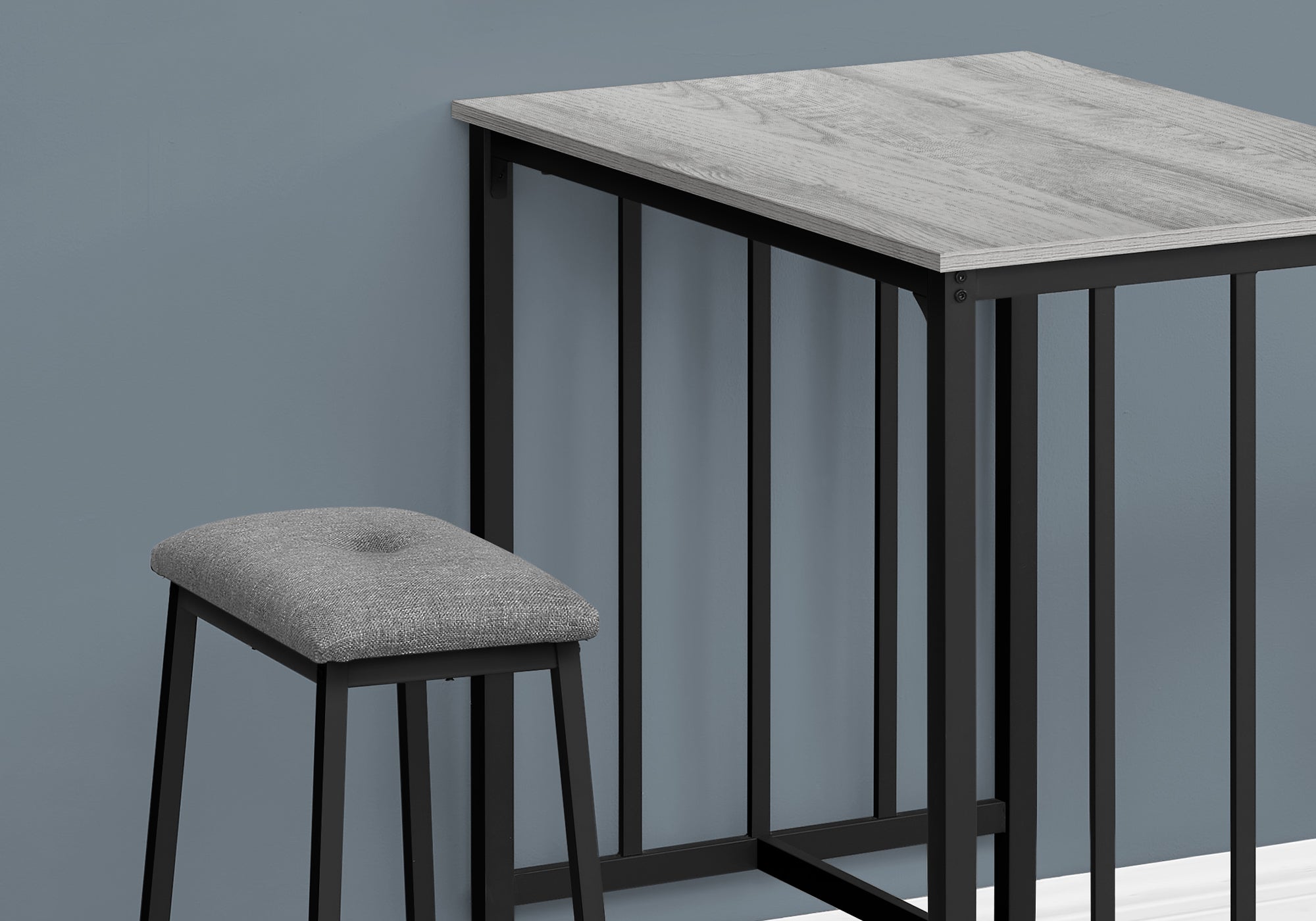 MN-551144    Dining Set, 3pcs Set, Counter Height, 36" Rectangular, Small, Kitchen, Grey Laminate, Black Metal, Contemporary, Modern