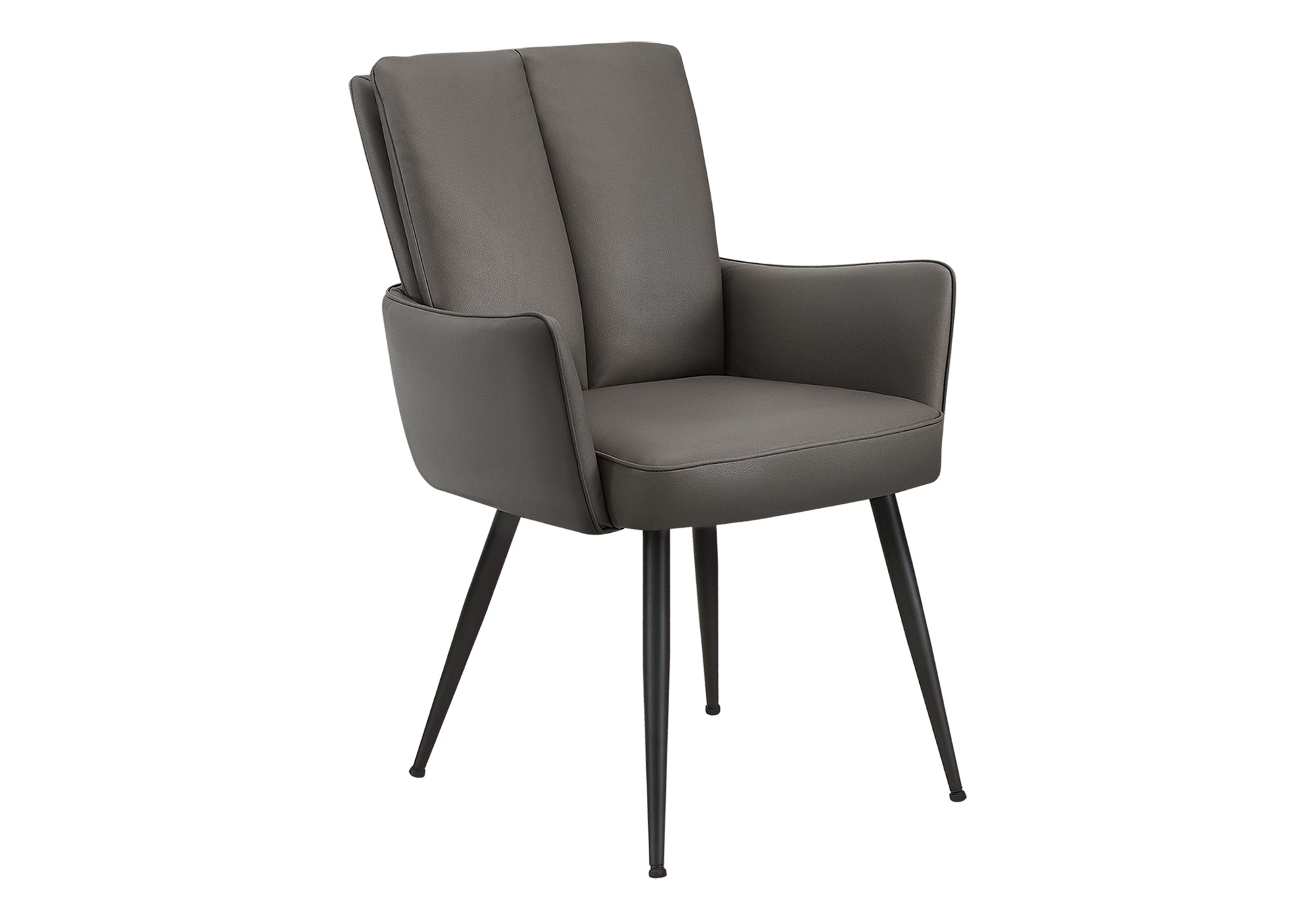 MN-771145    Dining Chair, 36" Height, Set Of 2, Upholstered, Side, Dining Room, Kitchen, Grey Leather Look, Black Metal, Contemporary, Modern