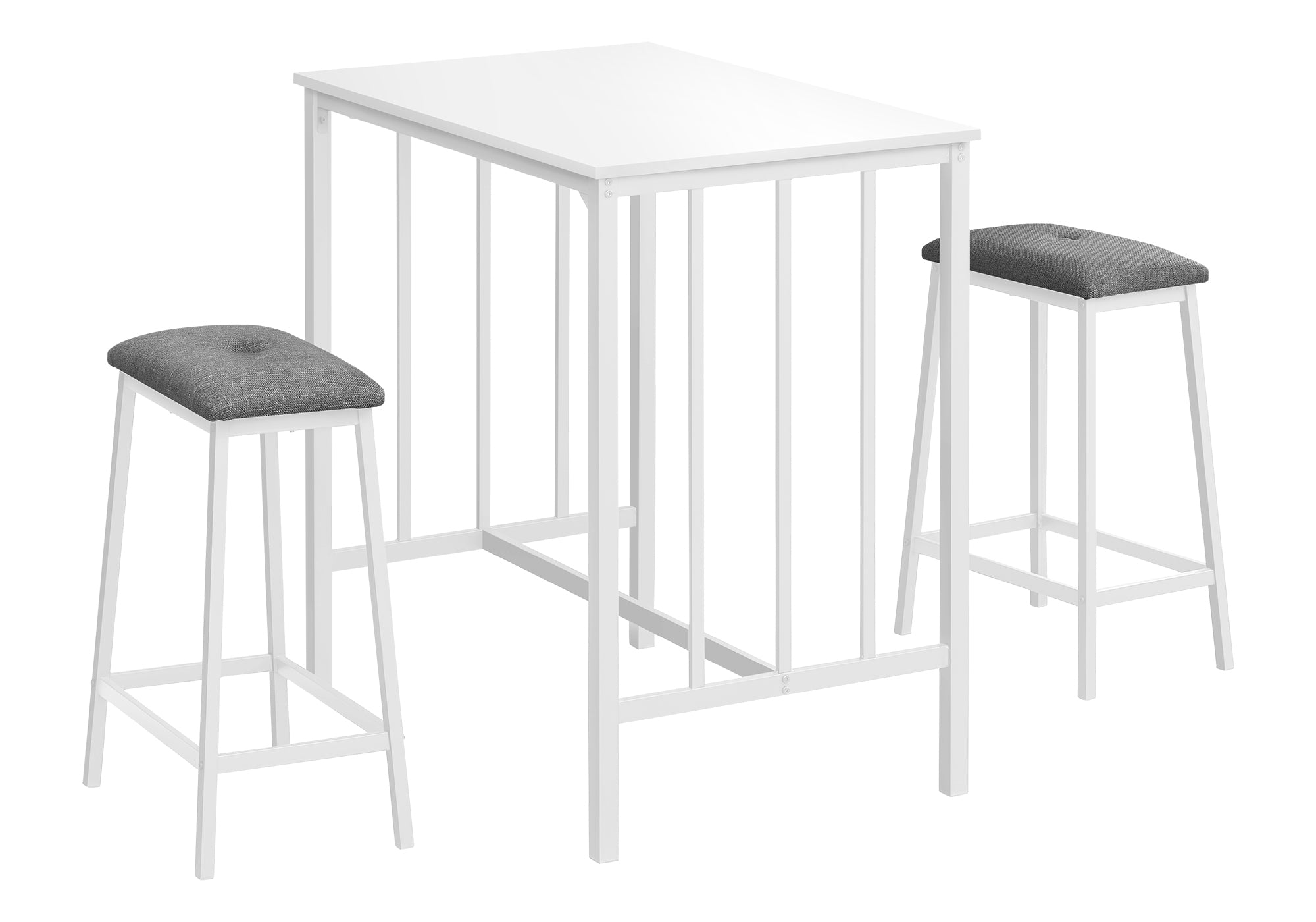 MN-561147    Dining Set, 3pcs Set, Counter Height, 36" Rectangular, Small, Kitchen, White Laminate, White Metal, Contemporary, Modern
