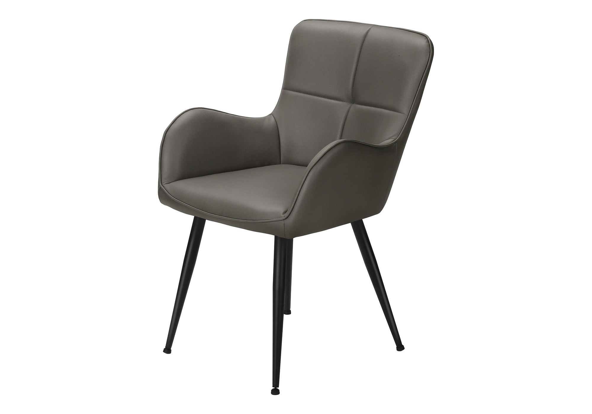 MN-N751158    Dining Chair, 33" Height, Set Of 2, Upholstered, Side, Dining Room, Kitchen, Grey Leather Look, Black Metal, Contemporary, Modern