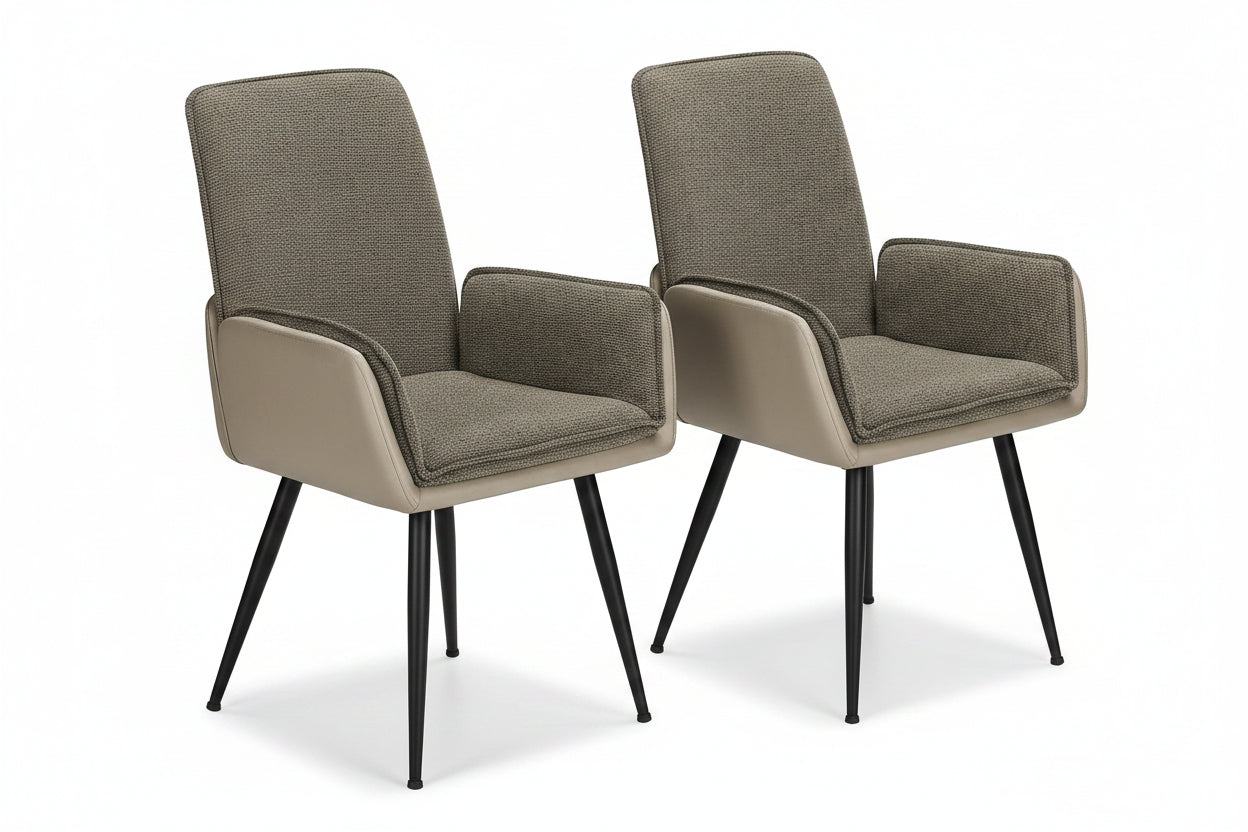 MN-801182    Dining Chair, 36" Height, Set Of 2, Upholstered, Side, Dining Room, Kitchen, Brown Fabric, Taupe Leather Look, Contemporary, Modern