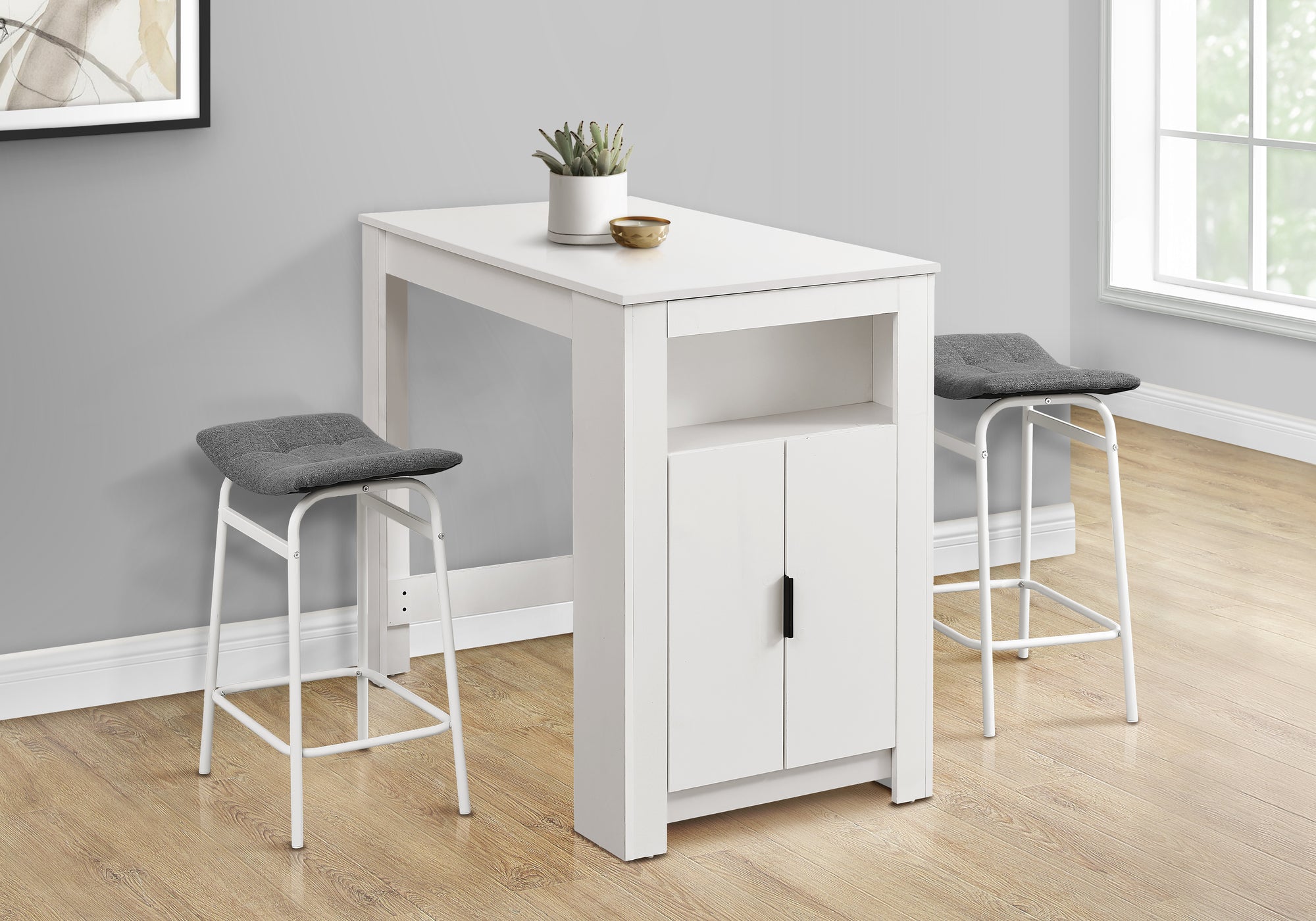 MN-661202    Dining Table, 48" Rectangular, Counter Height, Kitchen, Small, Storage, White Laminate, Contemporary, Modern
