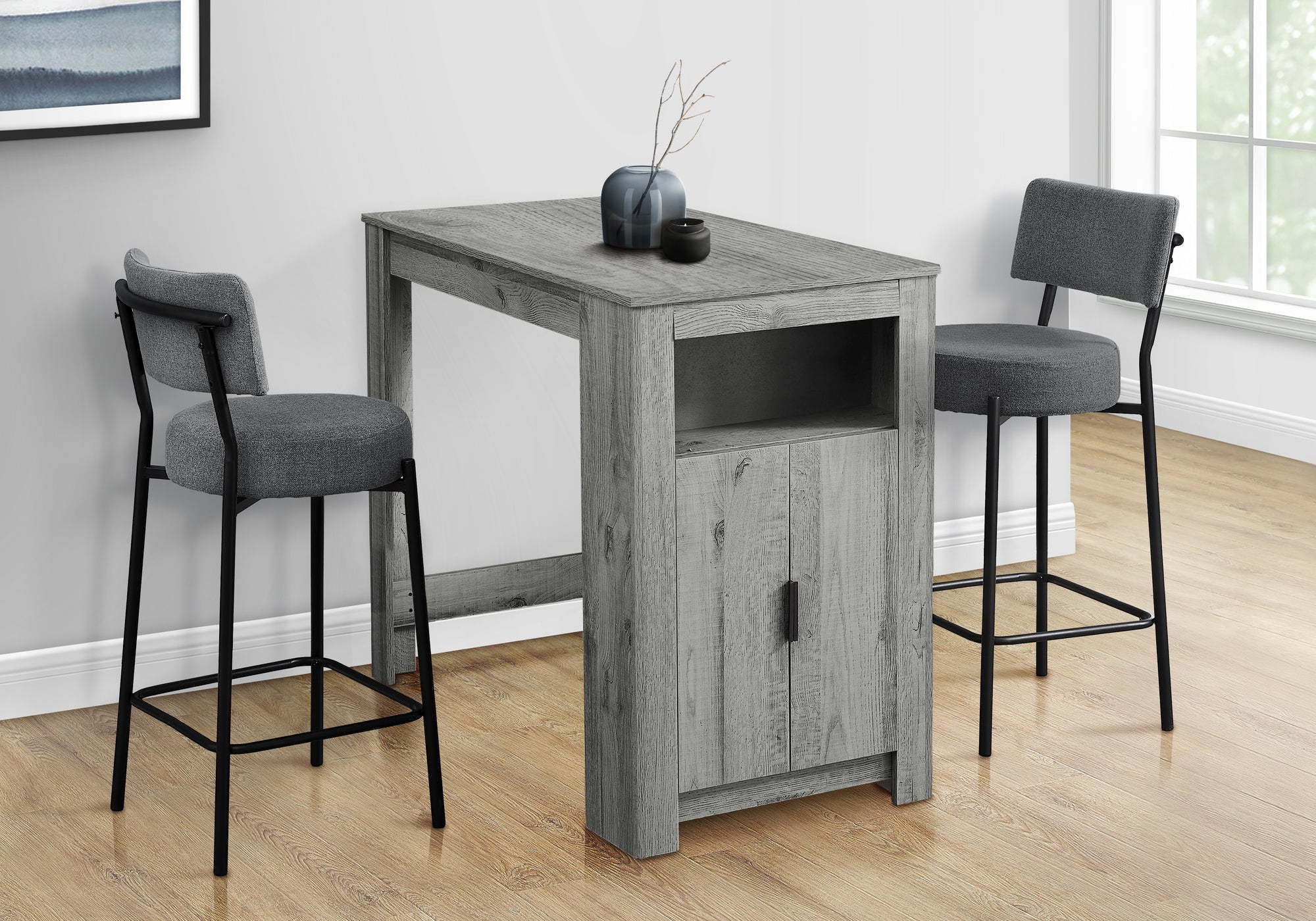 MN-U671204    Dining Table, 48" Rectangular, Counter Height, Kitchen, Small, Storage, Grey Laminate, Contemporary, Modern