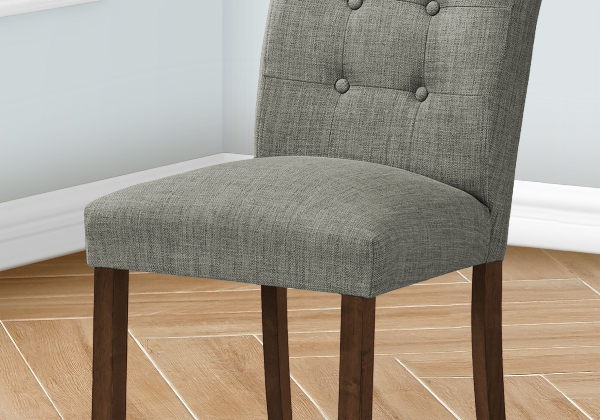 MN-U771218    Dining Chair, 38" Height, Set Of 2, Upholstered, Dining Room, Side, Kitchen, Grey Fabric, Walnut Wood Legs, Modern