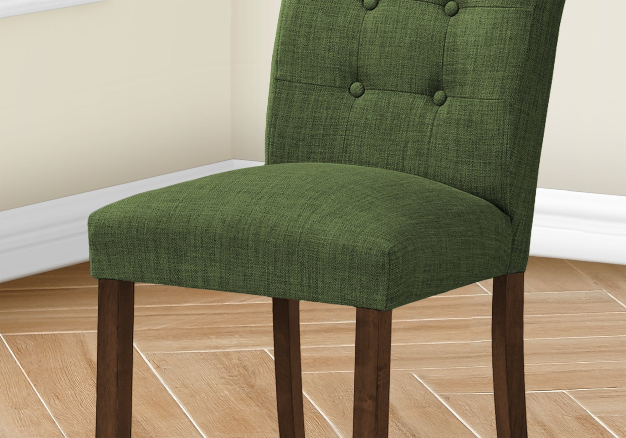 MN-U771219    Dining Chair, 38" Height, Set Of 2, Upholstered, Dining Room, Side, Kitchen, Green Fabric, Walnut Wood Legs, Modern