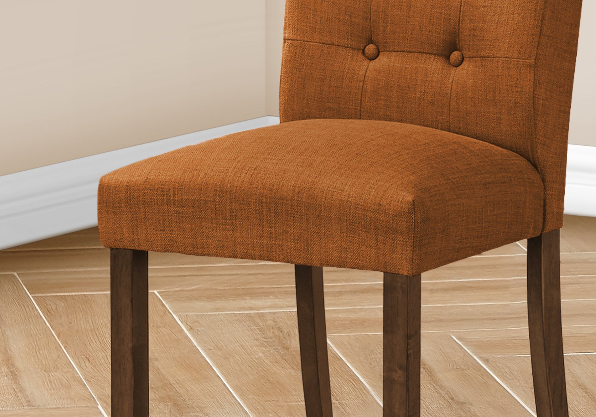 MN-U771221    Dining Chair, 38" Height, Set Of 2, Upholstered, Dining Room, Side, Kitchen, Orange Fabric, Walnut Wood Legs, Modern