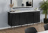 MN-961225    Cabinet, 66" Wide, Sideboard, Buffet, Dining Room, White Faux Marble, Black Laminate, Contemporary, Modern