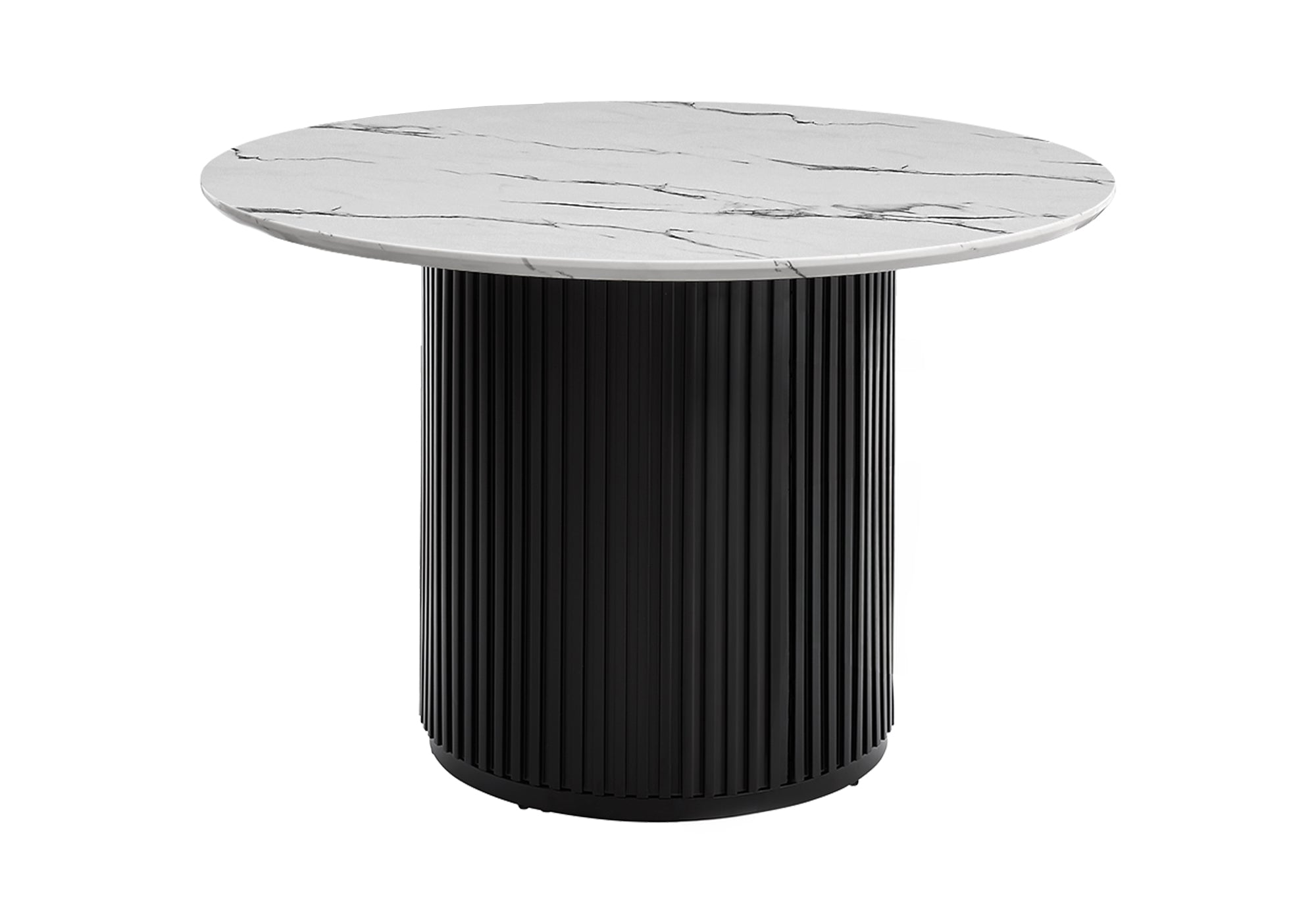 MN-981227    Dining Table, 48" Round, Laminate Top, Dining Room, Kitchen, White Faux Marble, Black Laminate, Contemporary, Modern