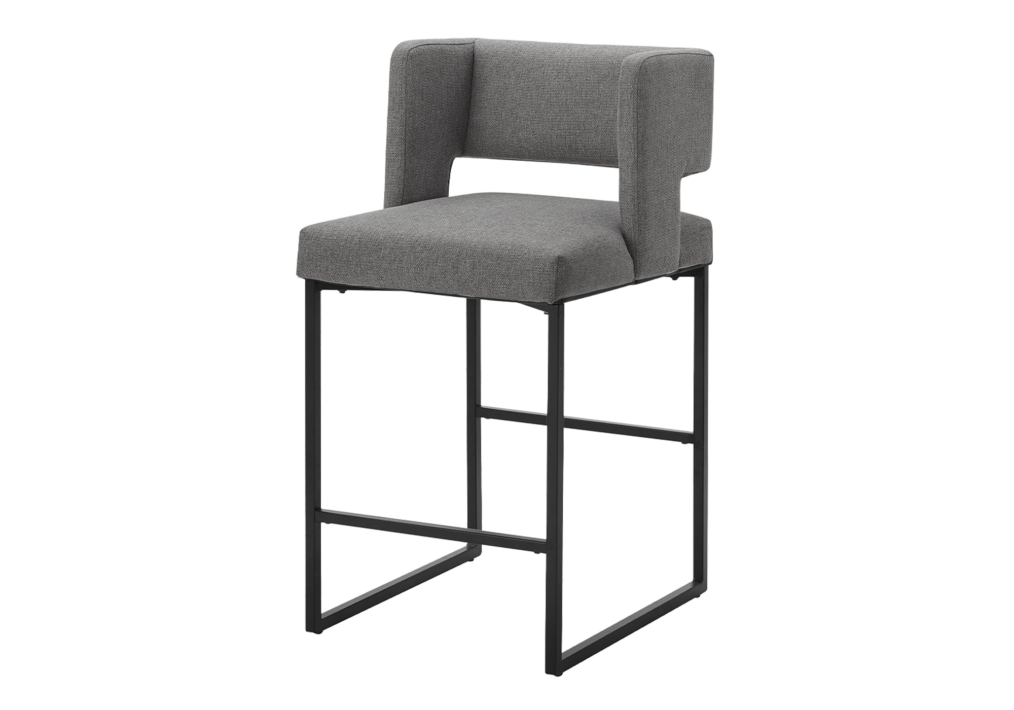 MN-151249    Barstool, Counter Height, Set Of 2, Kitchen, Grey Fabric, Black Metal, Contemporary, Modern