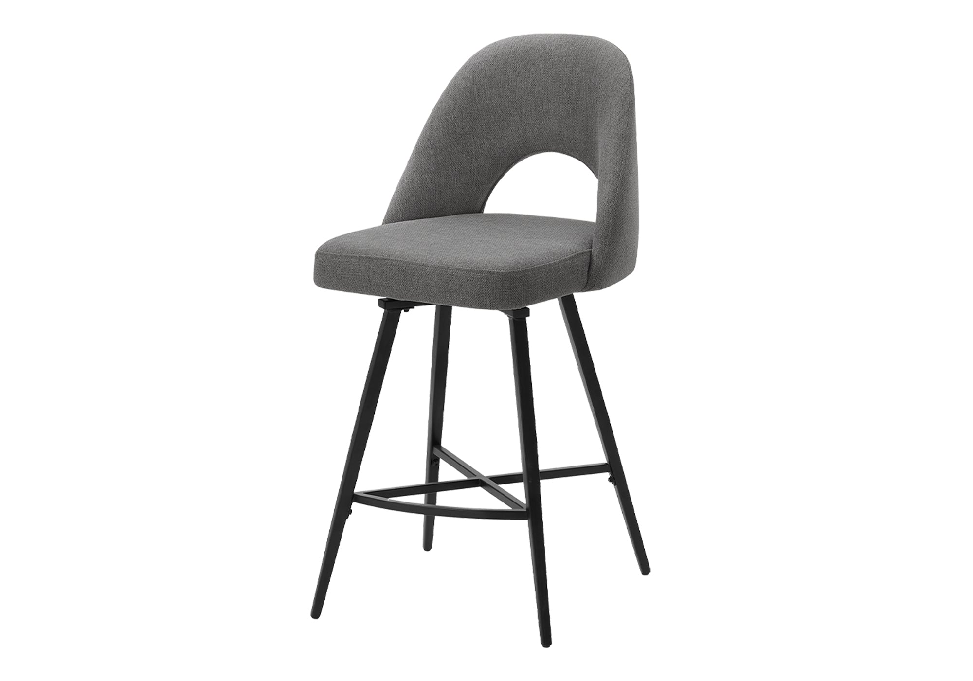 MN-D231253    Barstool, 39" Height, Set Of 2, Counter Height, Swivel, Kitchen, Grey Fabric, Black Metal, Contemporary, Modern