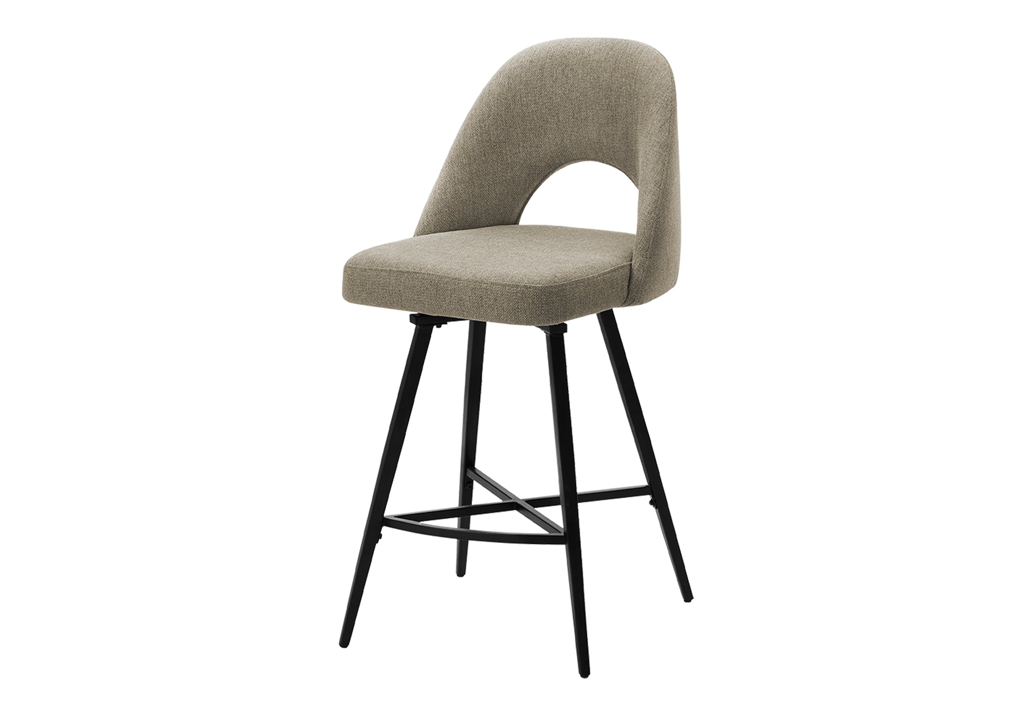MN-D231254    Barstool, 39" Height, Set Of 2, Counter Height, Swivel, Kitchen, Beige Fabric, Black Metal, Contemporary, Modern