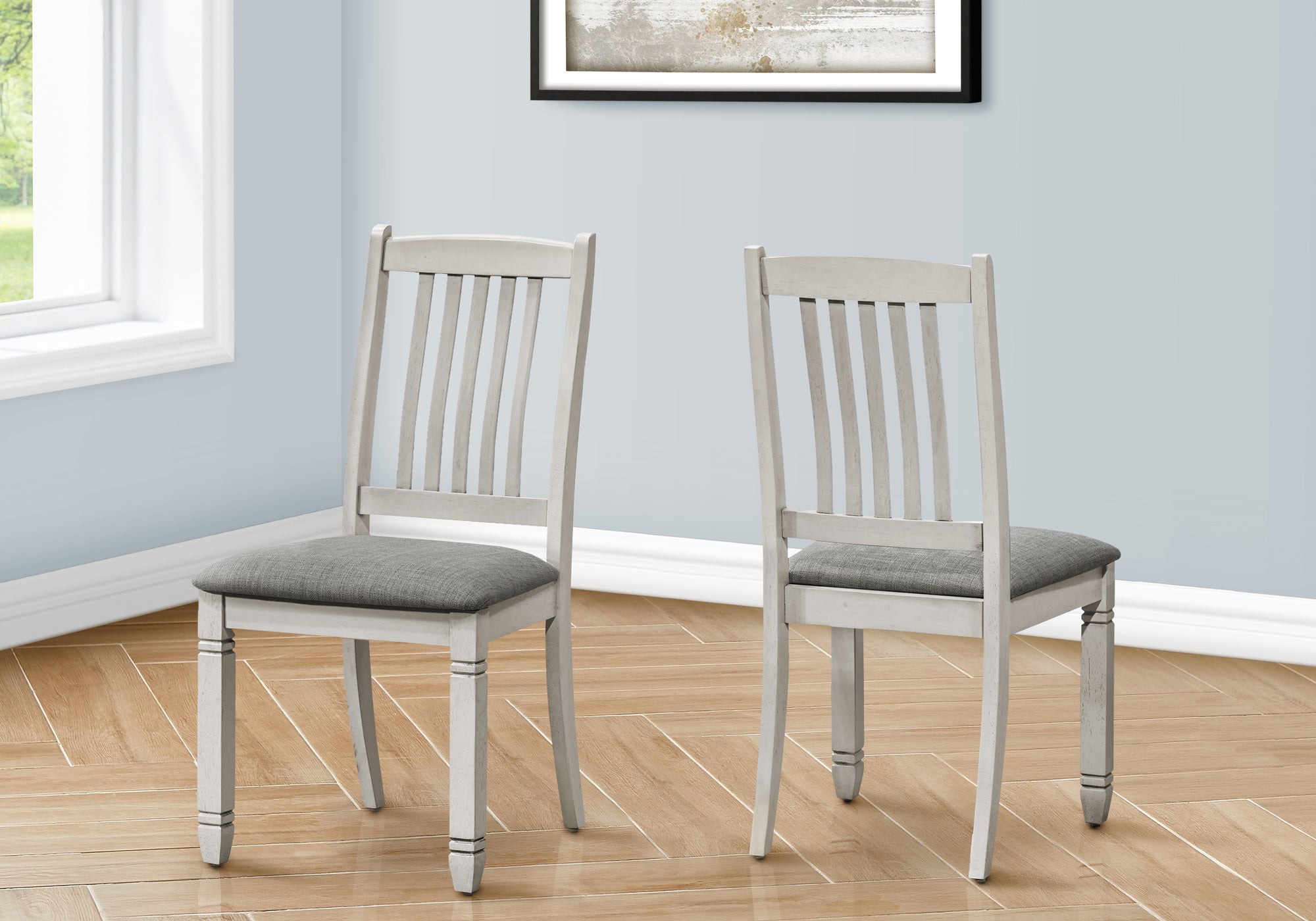 MN-U931256    Dining Chair, 38" Height, Set Of 2, Side, Upholstered, Kitchen, Dining Room, Antique Grey, Grey Fabric, Transitional