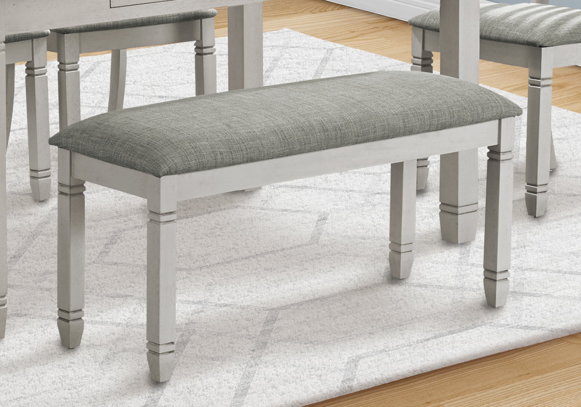 MN-U941257    Bench, 41" Rectangular, Kitchen, Dining Room, Entryway, Bedroom, Upholstered, Wood, Grey Solid Wood, Grey Fabric, Transitional