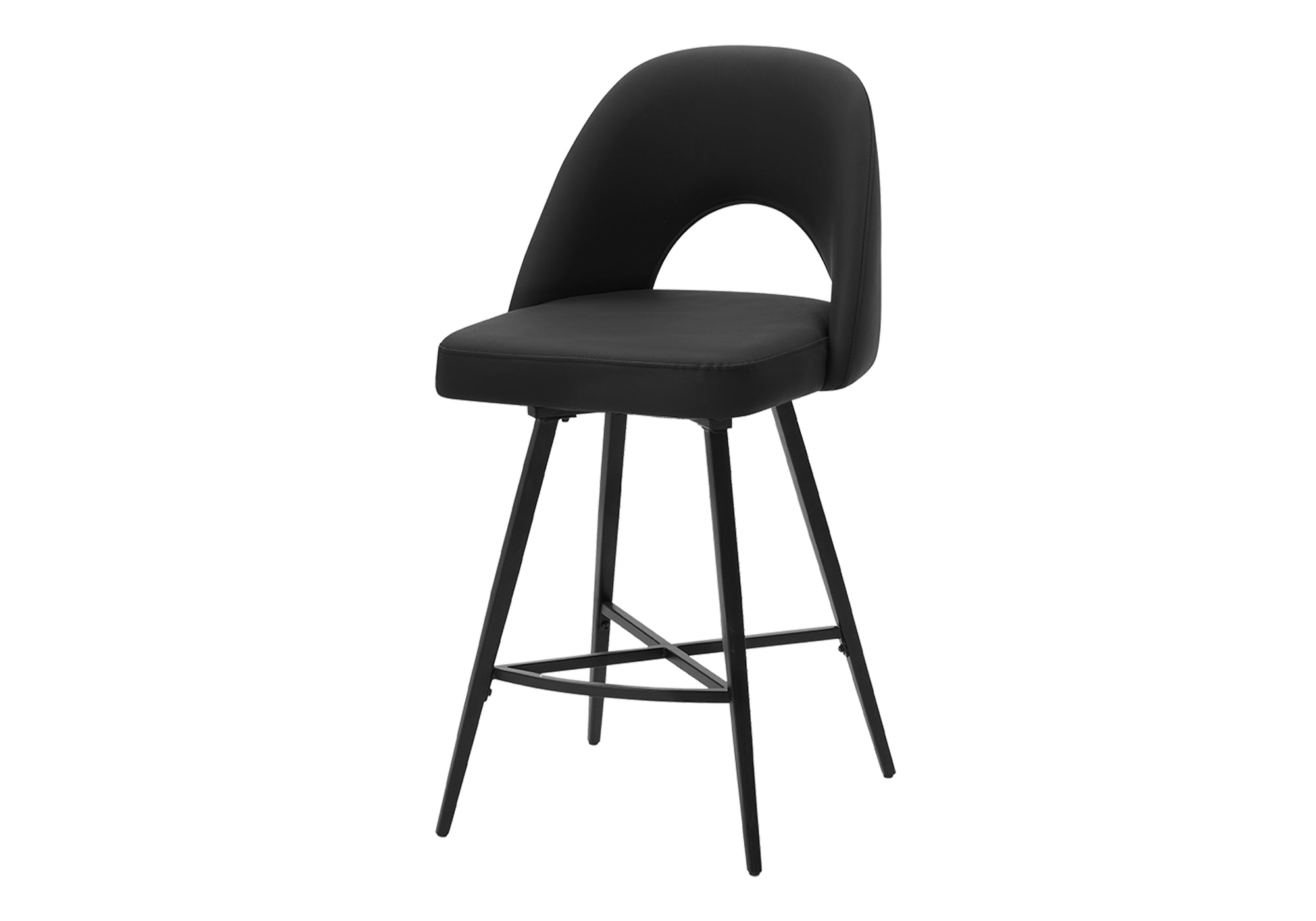 MN-231258    Barstool, 39" Height, Set Of 2, Counter Height, Swivel, Kitchen, Black Leather Look, Black Metal, Contemporary, Modern