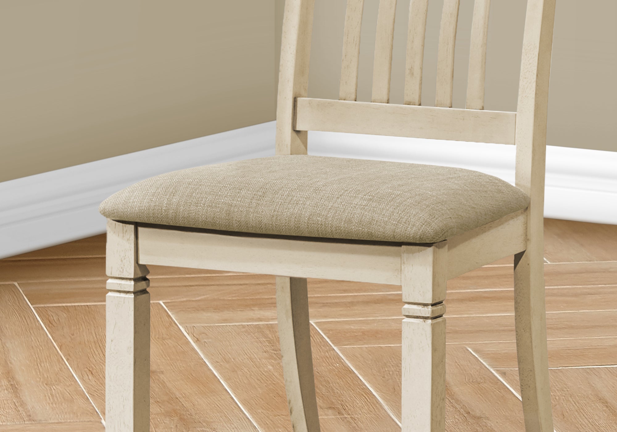 MN-U931265    Dining Chair, 38" Height, Set Of 2, Side, Upholstered, Kitchen, Dining Room, Antique White, Beige Linen Look, Transitional