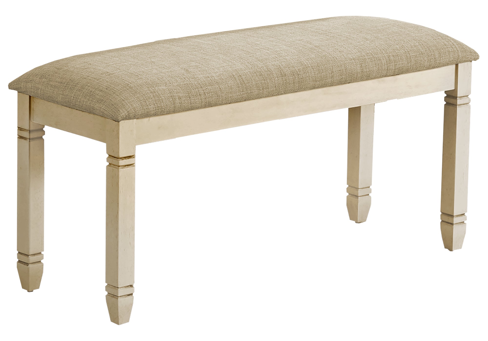 MN-U941266    Bench, 41" Rectangular, Kitchen, Dining Room, Entryway, Bedroom, Upholstered, Wood, Antique White Solid Wood, Beige Linen-look Fabric, Transitional