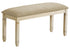 MN-U941266    Bench, 41" Rectangular, Kitchen, Dining Room, Entryway, Bedroom, Upholstered, Wood, Antique White Solid Wood, Beige Linen-look Fabric, Transitional