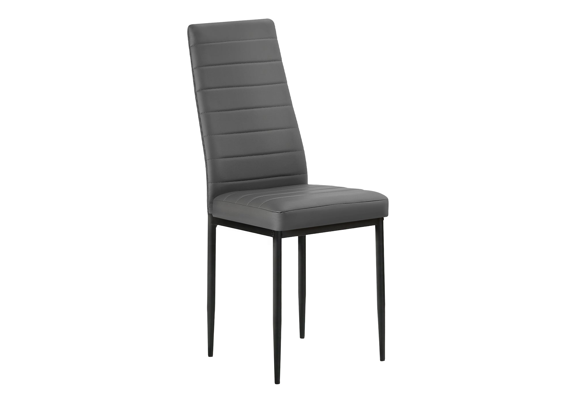 MN-T921272    Dining Chair, 39" Height, Set Of 2, Side, Upholstered, Dining Room, Kitchen, Grey Leather Look, Black Metal, Contemporary