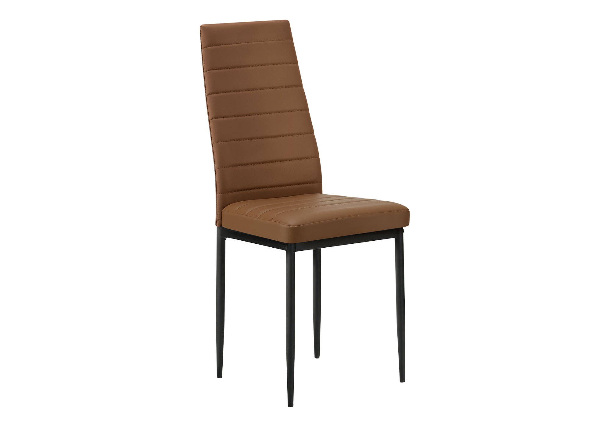 MN-T921275    Dining Chair, 39" Height, Set Of 2, Side, Upholstered, Dining Room, Kitchen, Cognac Leather-look, Black Metal, Contemporary