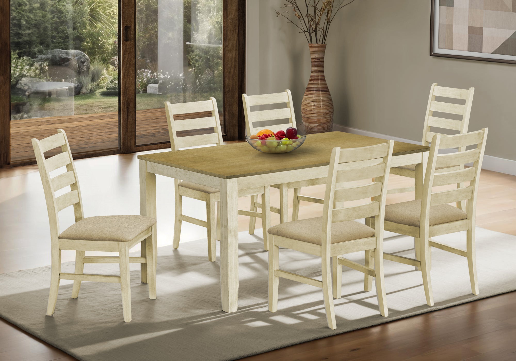 MN-U271335    DINING TABLE - ANTIQUE WHITE/ LIGHT BROWN VENEER 36"X 60"