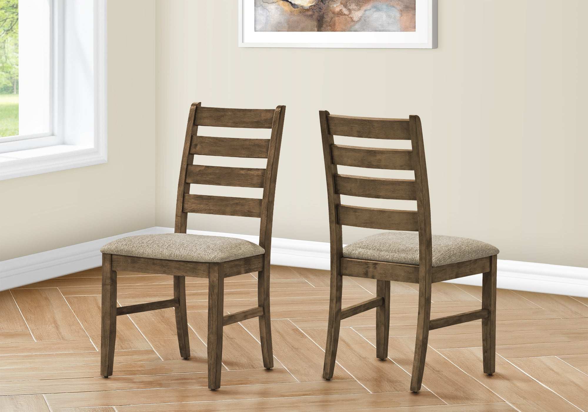 MN-U281342    Dining Chair, 38" Height, Dining Room, Kitchen, Set Of 2, Side, Upholstered, Antique Brown, Brown Fabric, Transitional