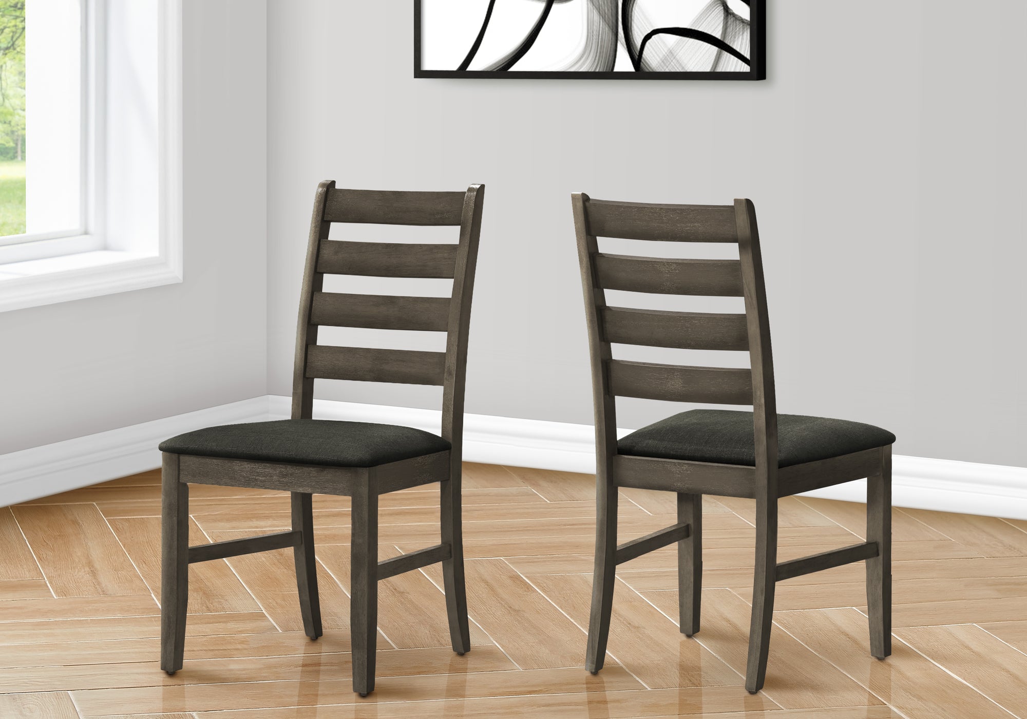 MN-U281347    Dining Chair, 38" Height, Dining Room, Kitchen, Set Of 2, Side, Upholstered, Antique Grey, Grey Fabric, Transitional