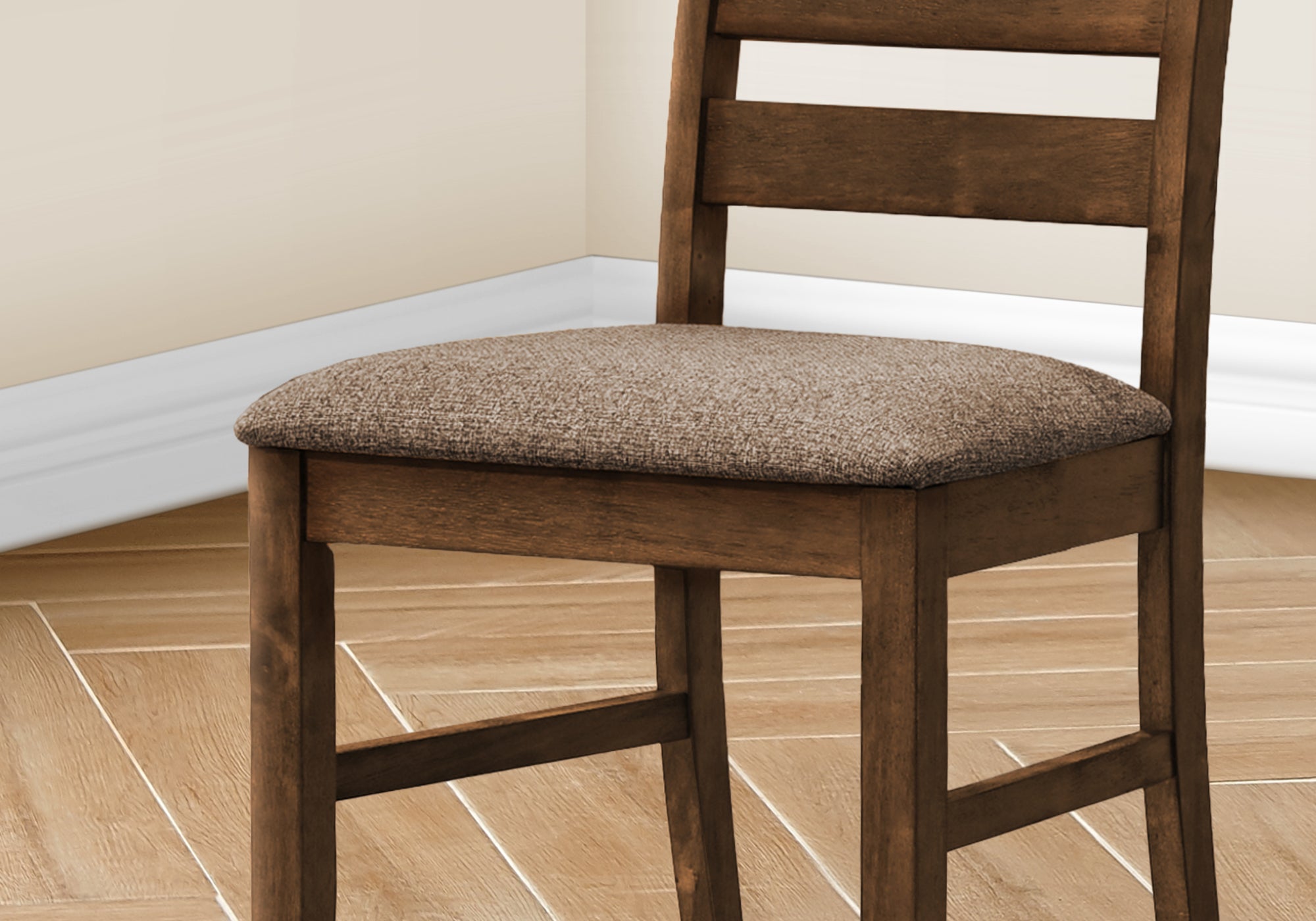 MN-U281355    Dining Chair, 38" Height, Dining Room, Kitchen, Set Of 2, Side, Upholstered, Brown Fabric, Antique Cherry, Transitional