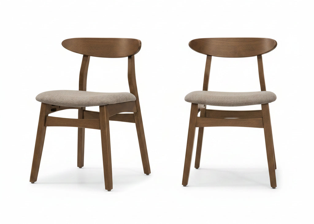 MN-X551365    Dining Chair, 32" Height, Set Of 2, Side, Upholstered, Kitchen, Dining Room, Dark Walnut, Beige Fabric, Modern
