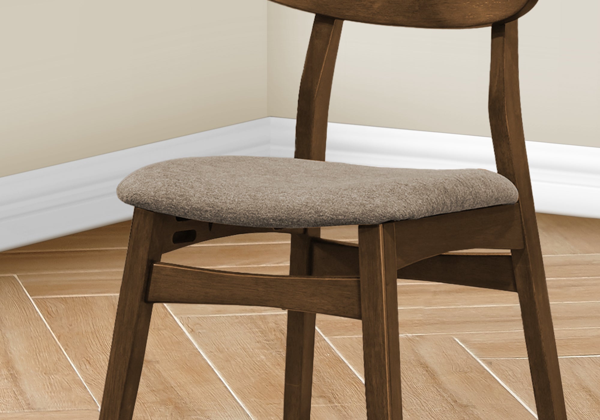 MN-X551365    Dining Chair, 32" Height, Set Of 2, Side, Upholstered, Kitchen, Dining Room, Dark Walnut, Beige Fabric, Modern