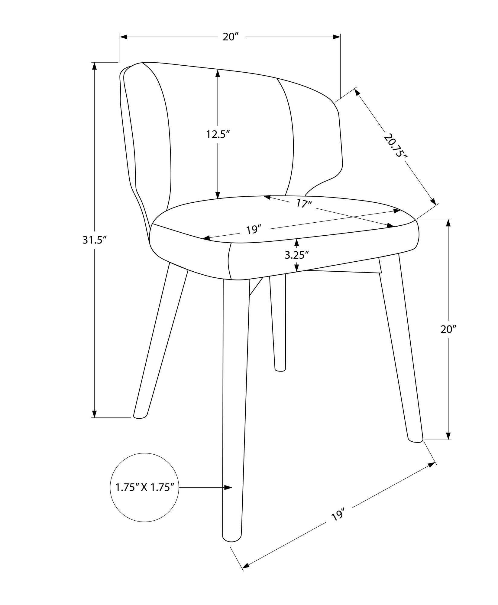 MN-521366    Dining Chair, 32" Height, Set Of 2, Side, Upholstered, Dining Room, Kitchen, Dark Walnut, Brown Fabric, Mid Century, Modern