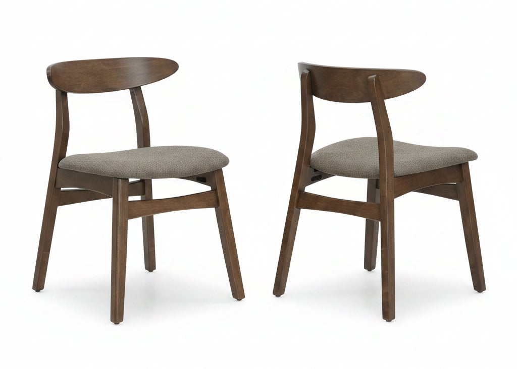 MN-541368    Dining Chair, 30" Height, Set Of 2, Side, Upholstered, Kitchen, Dining Room, Dark Walnut, Brown Fabric, Mid Century, Modern