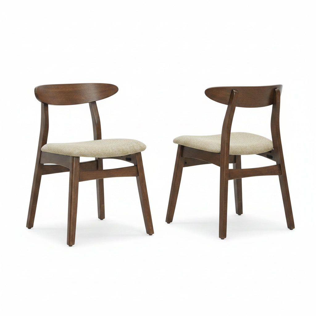 MN-X551369    Dining Chair, 30" Height, Set Of 2, Side, Upholstered, Kitchen, Dining Room, Dark Walnut, Sand Fabric, Mid Century, Modern