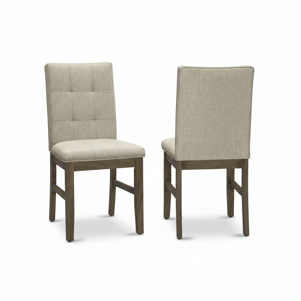 MN-L631378    Dining Chair, 37" Height, Set Of 2, Upholstered, Dining Room, Kitchen, Brown Fabric, Grey Solid Wood, Transitional