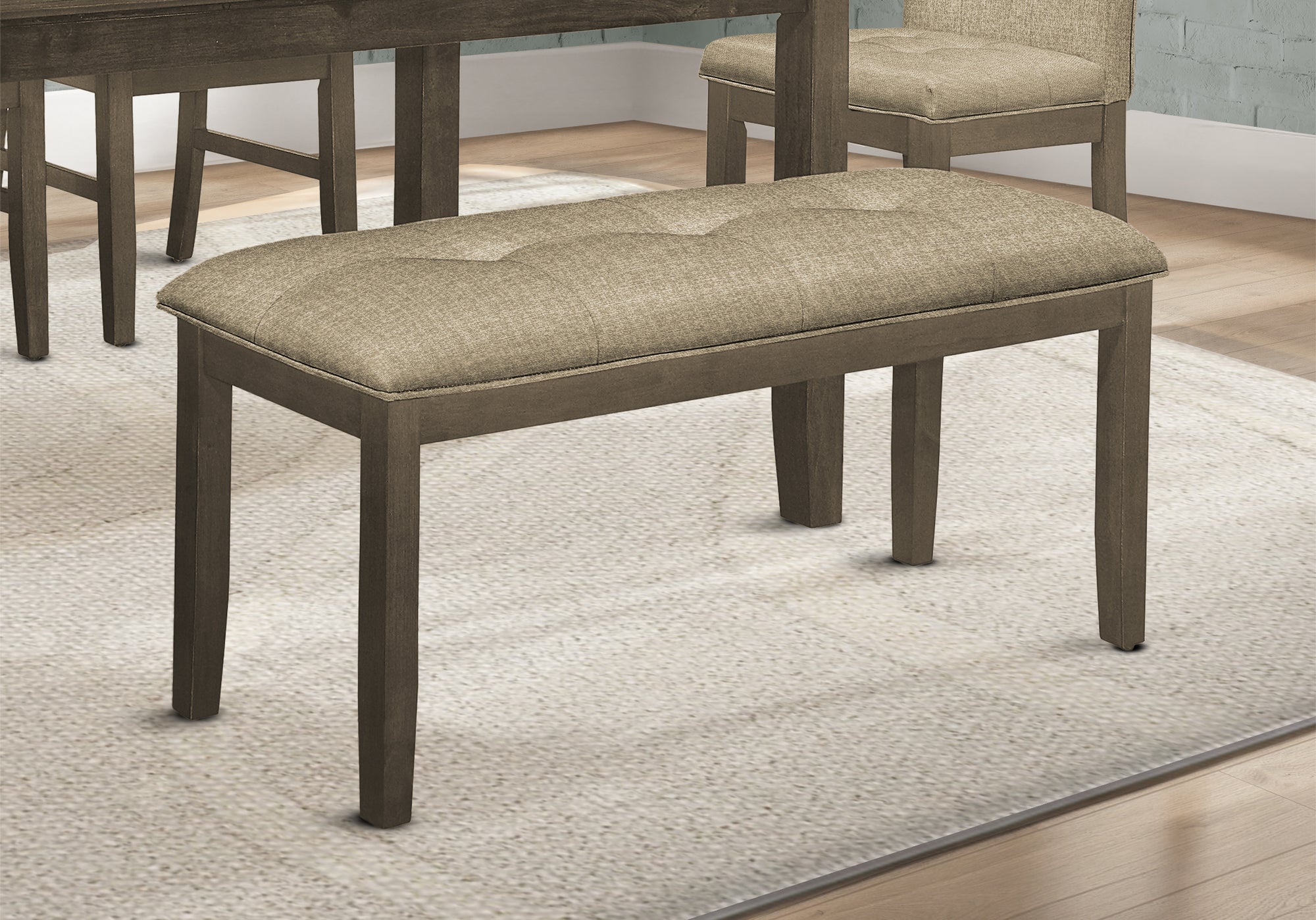 MN-Y641379    Bench, 44" Rectangular, Dining Room, Entryway, Kitchen, Hallway, Upholstered, Wood, Brown Fabric, Grey Solid Wood, Transitional