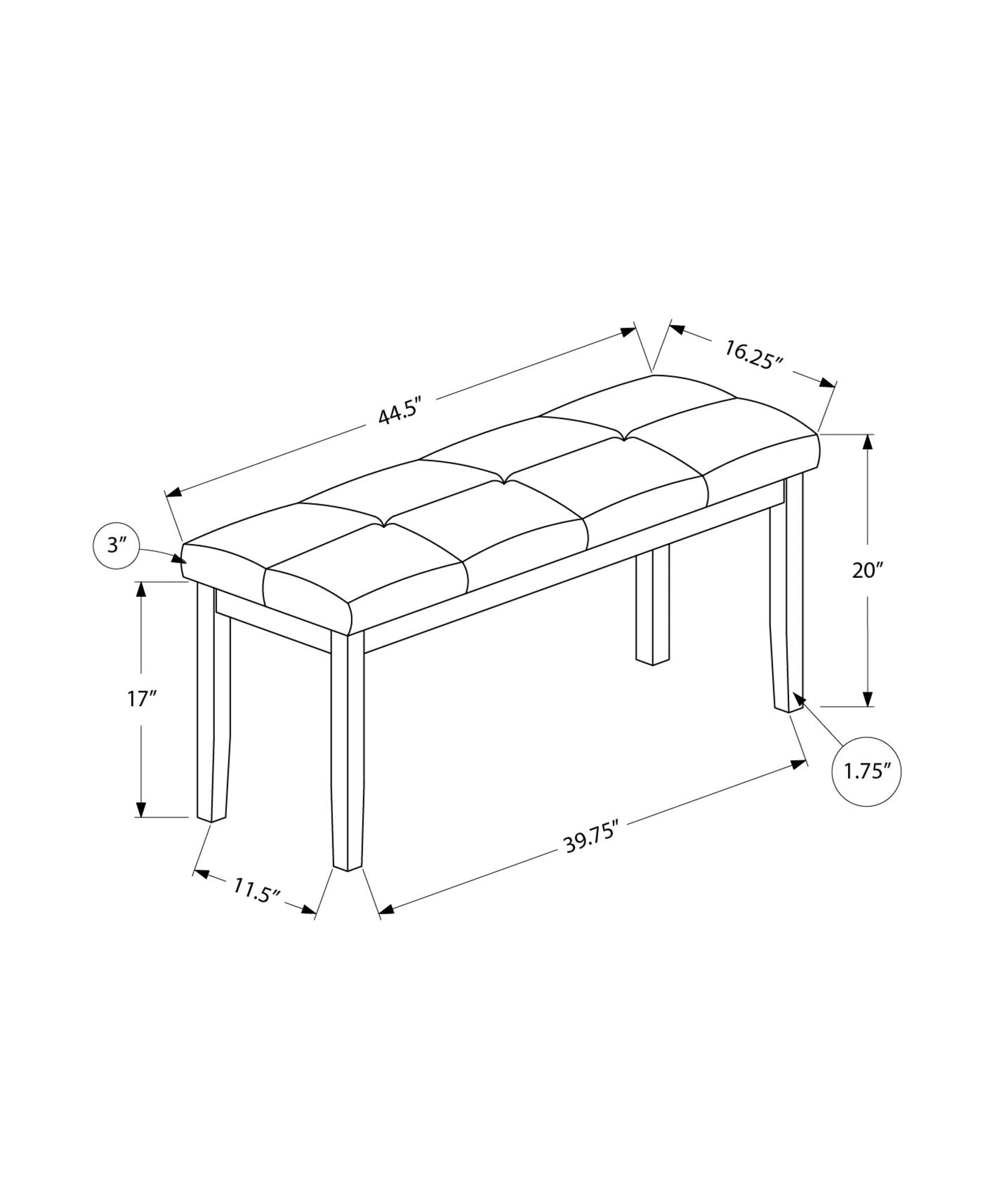 MN-Y641379    Bench, 44" Rectangular, Dining Room, Entryway, Kitchen, Hallway, Upholstered, Wood, Brown Fabric, Grey Solid Wood, Transitional