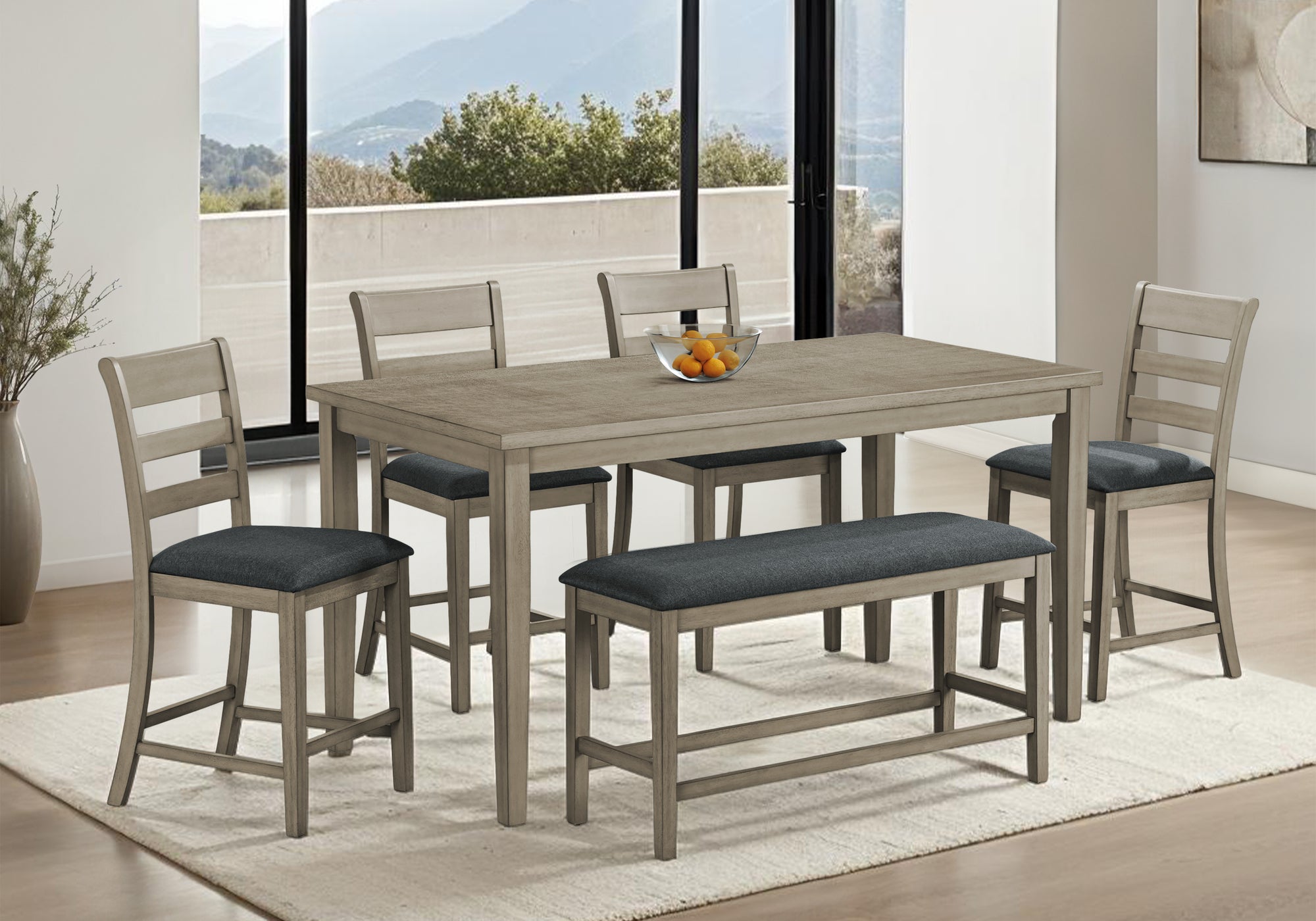 MN-441381    DINING TABLE - ANTIQUE GREY VENEER 36"X 72"COUNTER HEIGHT