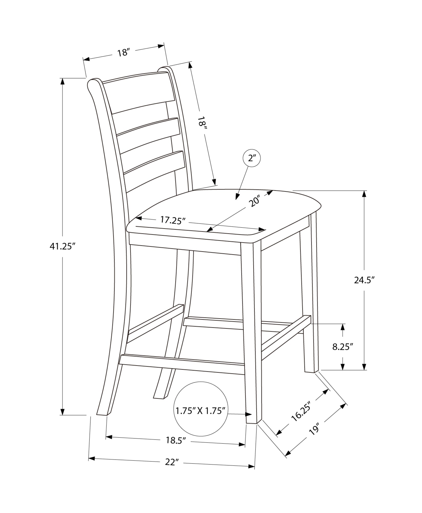 MN-451382    Dining Chair, 44" Height, Counter Height, Dining Room, Kitchen, Set Of 2, Upholstered, Side, Transitional