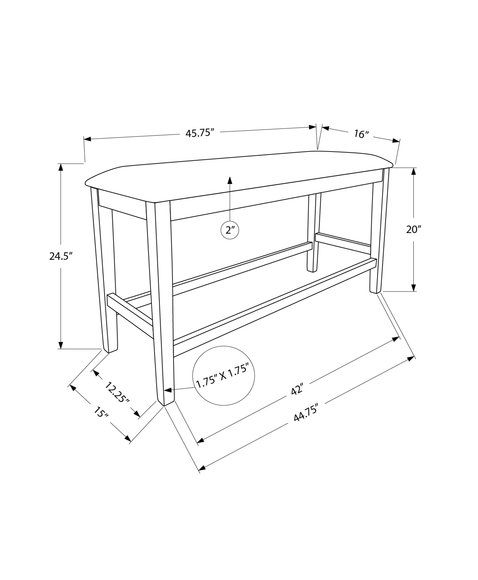 MN-461383    Bench, 42" Rectangular, Dining Room, Kitchen, Upholstered, Wood, Transitional