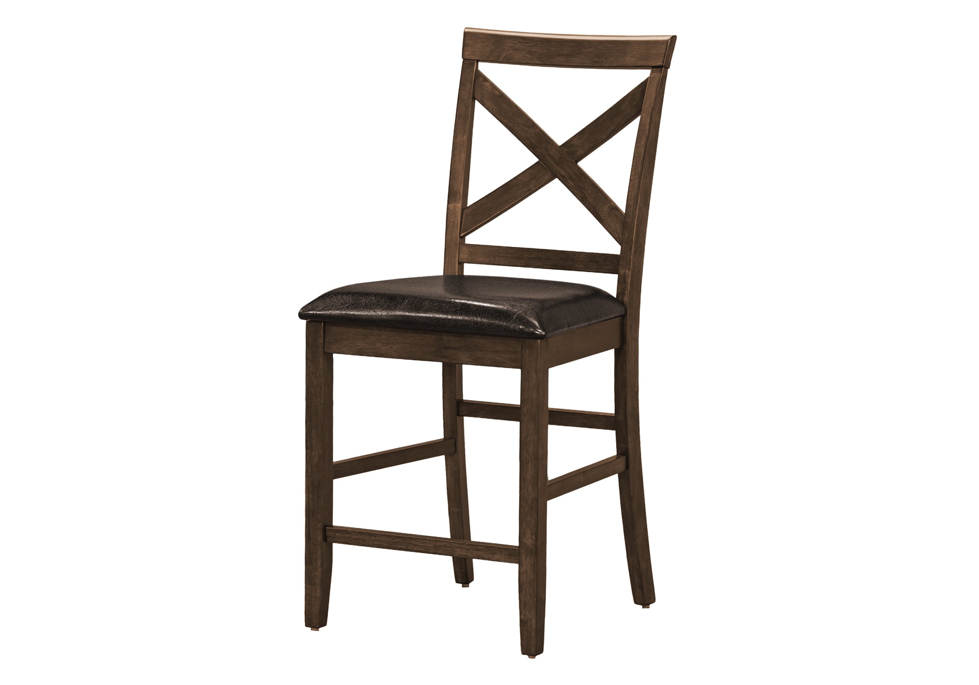 MN-481388    Dining Chair, 44" Height, Set Of 2, Side, Upholstered, Counter Height, Dining Room, Kitchen, Dark Walnut, Brown Leather Look, Transitional