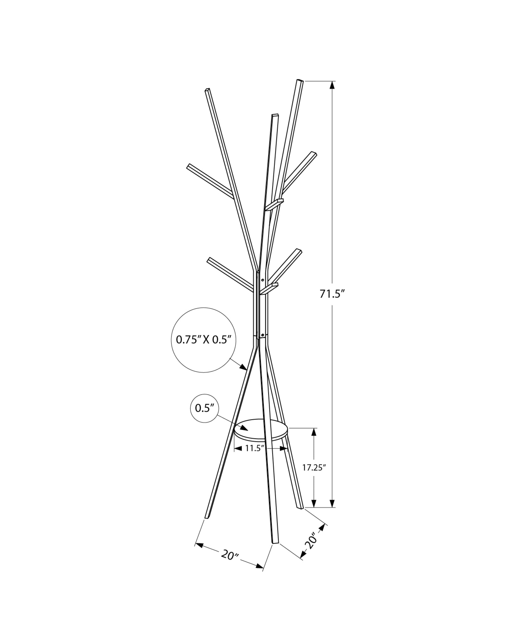 MN-H852010    Coat Rack, 72"h, Bedroom, Entryway, Hall Tree, 6 Hooks, Black Metal, Contemporary, Modern