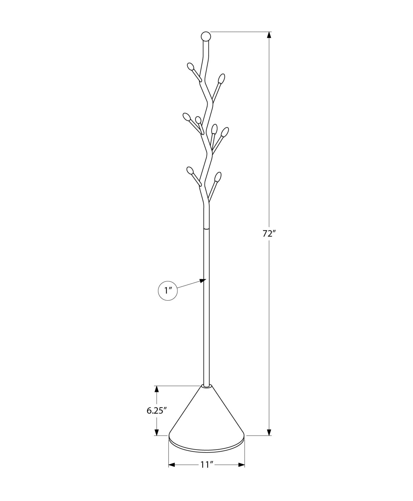 MN-902020    Coat Rack, Hall Tree, 8 Hooks, Entryway, 72"h, Bedroom, Black Metal, Contemporary